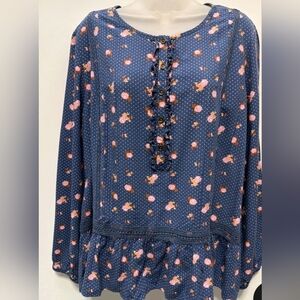Matilda Jane Women’s Navy Floral Peasant Blouse with Button Placket Size Large